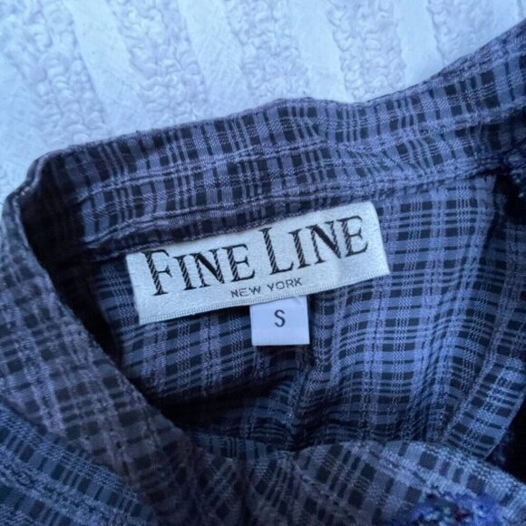 Fine Line Womens Small Plaid Half Button Long Sleeve Shirt Tunic Top Casual - Picture 3 of 8